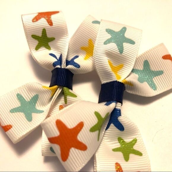 Bow pair hair bows accessories star fish beach sea - Picture 3 of 15